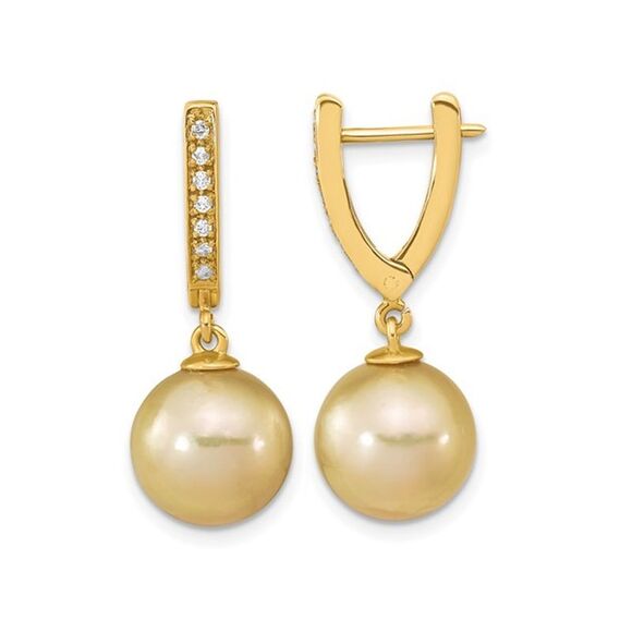 10-11mm Saltwater South Sea Pear Dangle Earrings in 14K Yellow Gold with